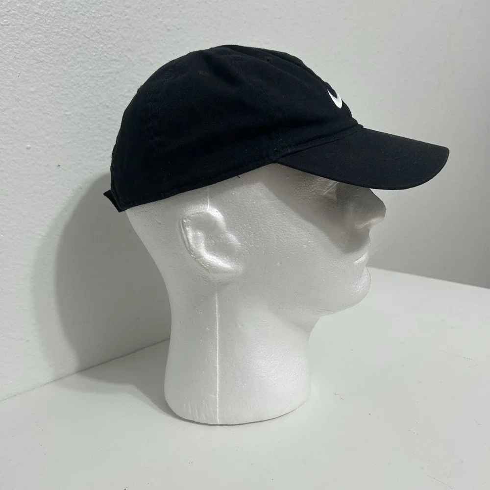 Nike Swoosh Black w/ White Logo Childs Hook and Loop Adjustable Baseball Hat Cap